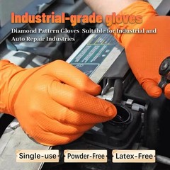 Heavy Duty Orange Diamond Grip 8mil Nitrile Gloves – Industrial Grade, Punctu…