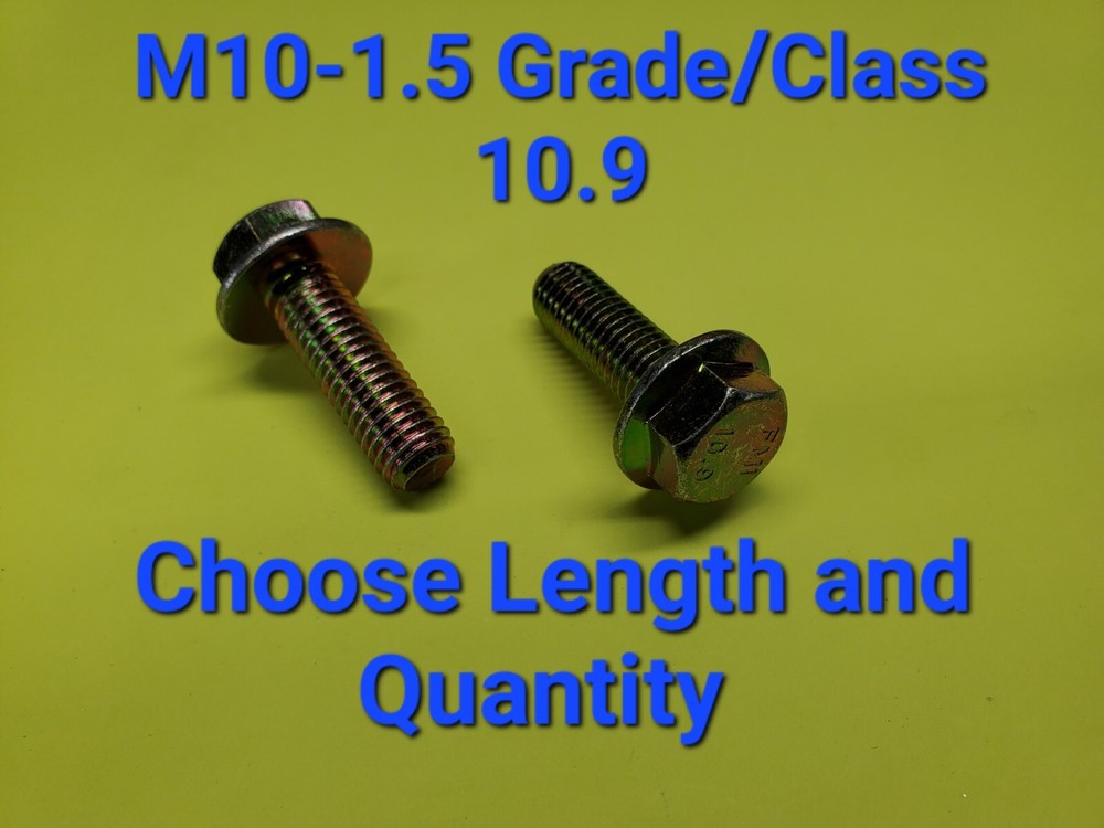 M10-1.5 x (CHOOSE LENGTH & QUANTITY) Grade 10.9 Metric Flange Bolts Yellow Zinc