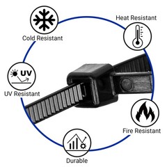 200Pcs Black Heavy Duty Cable Zip Ties UV Resistant 6 8 10 Inch