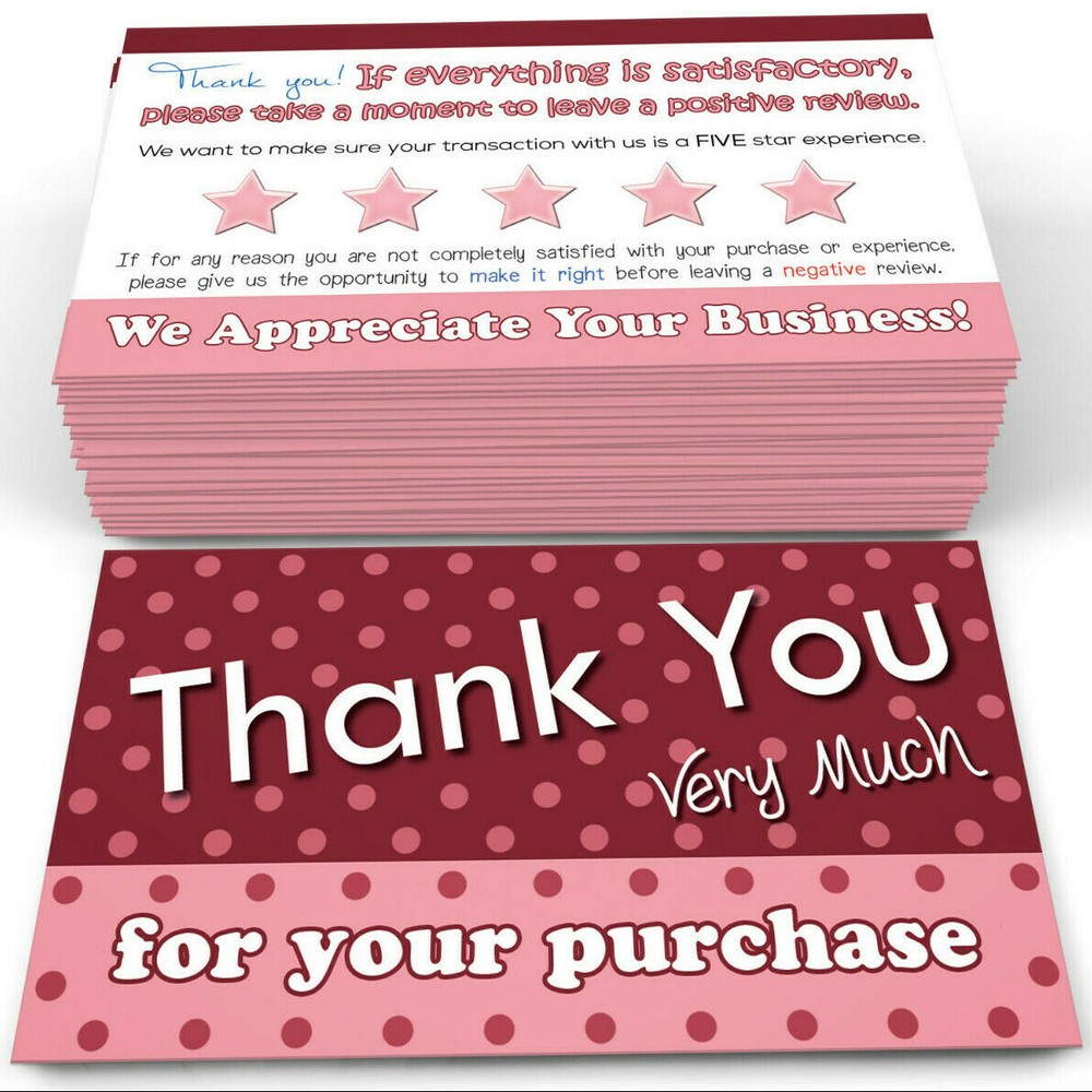 200 Thank You For Your Purchase Cards Notes for eBay Sellers Poshmark Pink