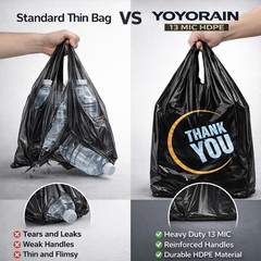 YoYoRain 100 Count Plastic Bags Black T Shirt Bags with Handle for Retail Sh…