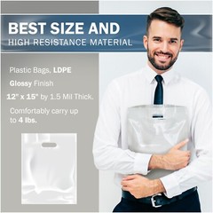 100 Pack 12″ x 15″with 1.5 mil Thick – White Merchandise Plastic Shopping Bags