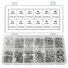 Split Lock and Flat Washer Assortment Set 304 Stainless Steel 400 Piece Silver