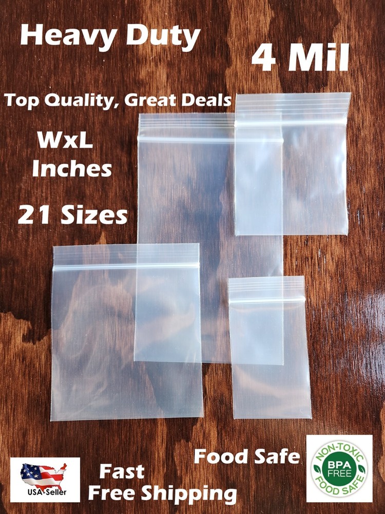 4Mil HEAVY DUTY Plastic Reclosable Zipper Bags 4 Mil Clear Seal Bag Top Lock Zip