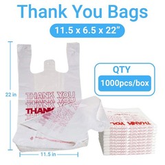 Heavy Duty Thank You Bags 11.5×6.5×22 Plastic T-Shirt Shopping Bags 1000 Pack