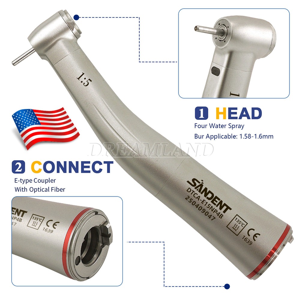 Dental Electric Handpiece 1:5 Contra Angle Fiber Optic SANDENT
