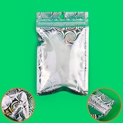 100 Silver Holographic Design Flat Zipper Seal Lock Food Bags with Clear Window