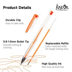 Lineon 100 Pack Gel 1 Count (Pack of 100), 50 Colors Pens with 50 Refills