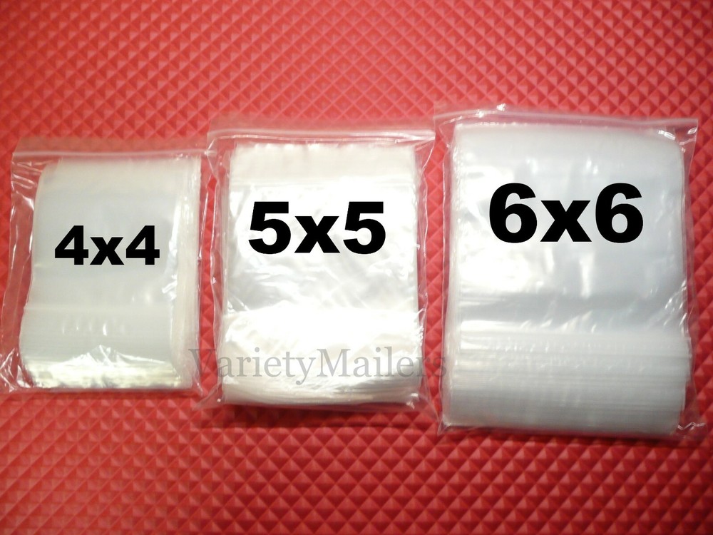 300 Zip-Top Storage Bag Variety Pack ~ 4×4 5×5 6×6 ~ 2 Mil Food Grade Bags