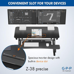 38″ Wide Adjustable Sit-to-Stand Desk Converter for Dual Monitors – Black