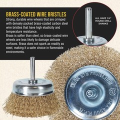 12-Piece Abrasive Brass-Coated Wire Wheel, Cup & End Brush Set, 1/4″ Drill Shank