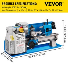 🔥VEVOR 550W Mini Metal Lathe Machine Tool 7″x14″ Variable Speed 2250RPM Tool