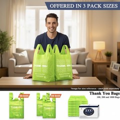 YoYoRain 100 Pack “Thank You” T-Shirt Bags – Green Plastic Large,