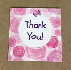 60x Thank You Floral Stickers, Butterfly Pink Flowers Envelope Seals