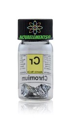 5 grams 99,8% Chromium metal element 24 Cr shiny pieces in labeled glass vial