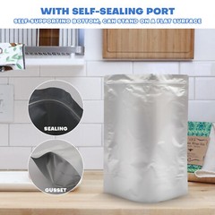 50/100pcs Mylar Bags 8.7Mil w/ Oxygen Absorbers Stand-Up Resealable Food Storage