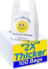 0.8Mil20 Microns, 100 Count, Plastic Bags with Handles, T-Shirt bags, Thank Y…