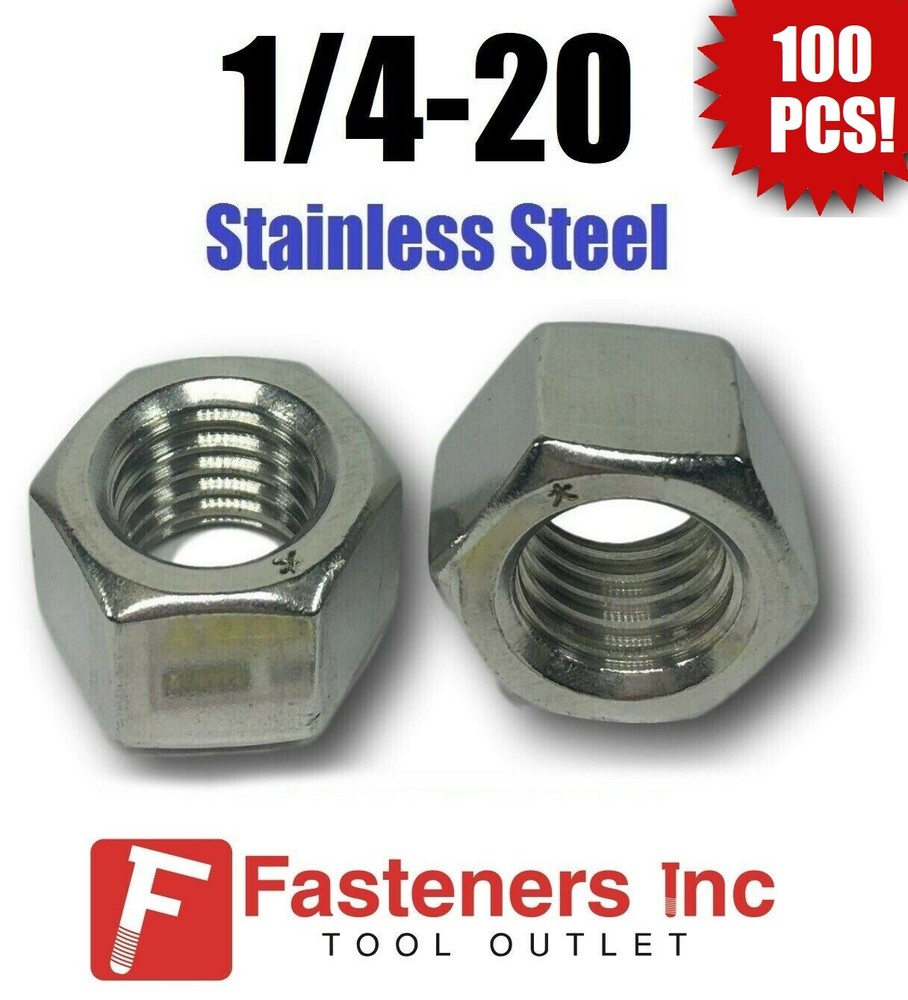 (Qty 100) 1/4-20 Stainless Steel Finished Hex Nuts 304 / 18-8 1/4″-20