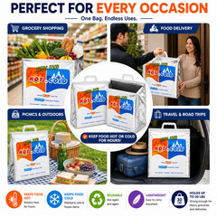 2 Pack Hot Cold Insulated Food Delivery Bags Thermal Grocery Shopping Cooler
