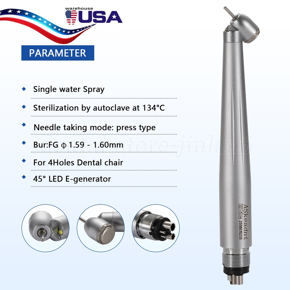 ASkeadnt Dental 45° LED High Speed Handpiece E-generator Push Button 4H