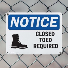 (2 Pack) Closed Toed Shoes Required OSHA Notice Sign Decal Metal Plastic