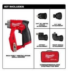 New Milwaukee M12 FUEL Installation Drill/Driver 4-in-1 attachments Bag 2505-20
