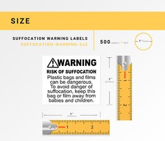 SUFFOCATION WARNING Labels/Stickers (2 x 2) – FBA Approved – (2) Rolls of 500