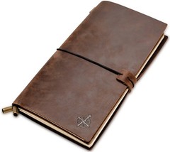 Handcrafted Genuine Leather Travel Journal – Refillable 4.75″x8.5″ Notebook, 100