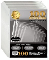 100 Count Diamond Clear Extra Heavyweight Sheet Protectors, 4 mils Strong,8.5…