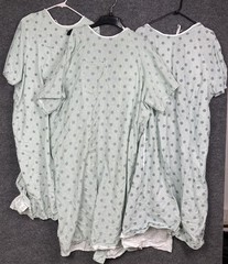 Lot of 3 Standard Textile Unisex Adult One Size Fits Most Hospital Gowns w/ Snap