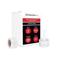 12 Rolls 80 Gauge Cast Hand Stretch Wrap 4″ x 1000′ Plastic Bundling Shrink Film