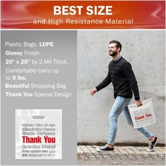 20×20 White Thank You Merchandise Bags, Multi-Language Design, Extra Large Si…