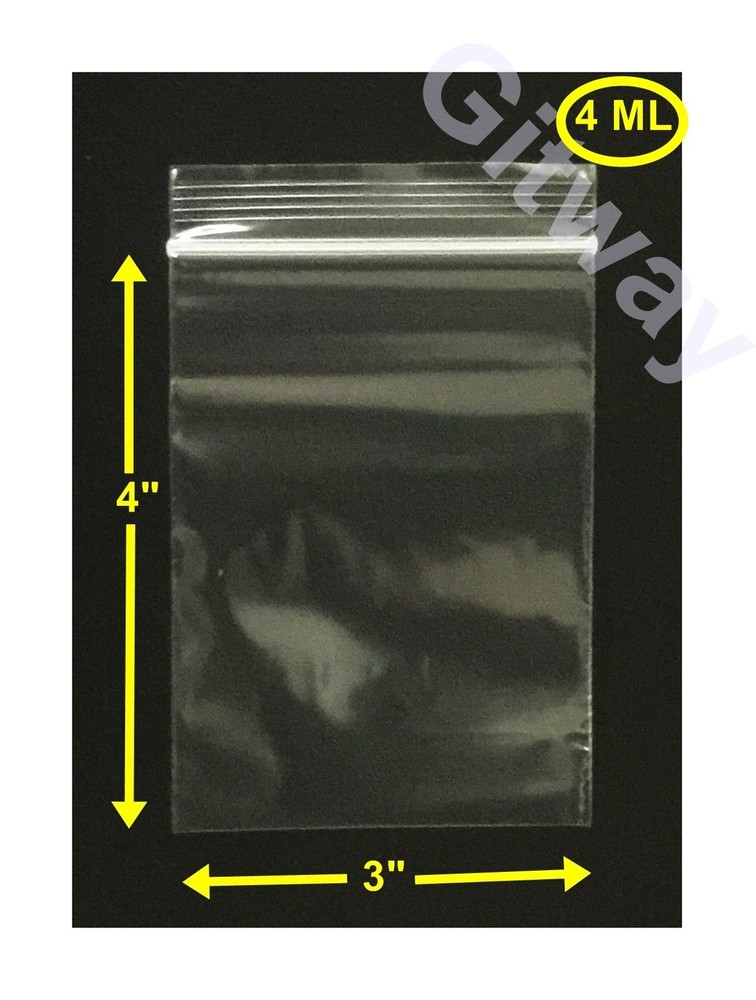 3″ x 4″ Set Reclosable Resealable Zip Top Lock Clear Plastic FDA Bags 4 MIL