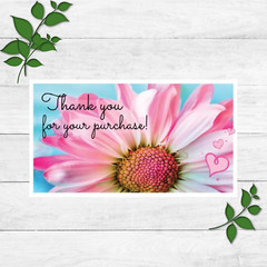 200 pc Business Set, Thank You Cards. Thank You Stickers, Pink Daisy 100 Sets