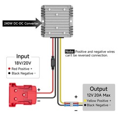 DC 18V to 12V 20A 240W Step Down Converter Compatible with Milwaukee 18V Battery