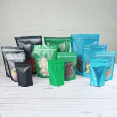 100 Colored Food Safe Plastic Resealable Pouch Stand Up Bags with Frosted Window
