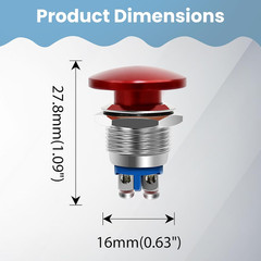 Red Mushroom Head Momentary Push Button Switch IP65 Waterproof 12V 24V 110V 250V