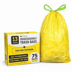Etsus 13 Gallon Biodegradable Trash Bags Drawstring 75 Count 1.4 Mil Thick