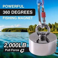 2000lb 360° Fishing Magnet, Heavy Duty N52 for Treasure Hunting