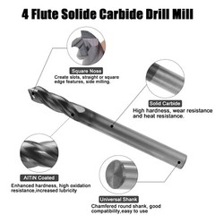 5Pcs 4 Flute 90 Degree 3/16″ x 5/8 “x 2” Solid Carbide Drill Mill – AlTiN Coated
