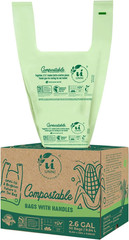 Compostable T-Shirt Bags with Tie Handles, 2.6 Gallon / 9.84 Liter, 50 Count, 0.