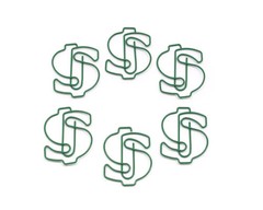 100 Count Green Dollar Sign Shaped Paper Clips Cash Money