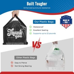 1000 Black Thank You T-Shirt Bags 12″ x 6.5″ x 21″ Plastic Grocery Shopping Bags
