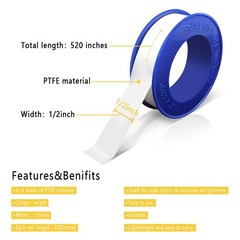 4 Rolls 1/2 Inch(W) X 520 Inches(L) Teflon Plumbers Tape,Pipe Sealing & Plumbing