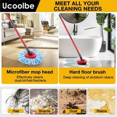 Ucoolbe Spin Mop Replacement Heads 4 +1 Brush(2 Tanks System), Blue