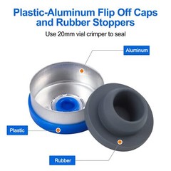 100pcs 10ml Vials Glass Clear with Plastic-Aluminum Caps and Rubber Stoppers USA