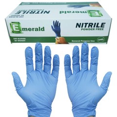 Box of 100 Nitrile Exam Gloves Large Powder Free Emerald Rubber Non-Latex6651/52