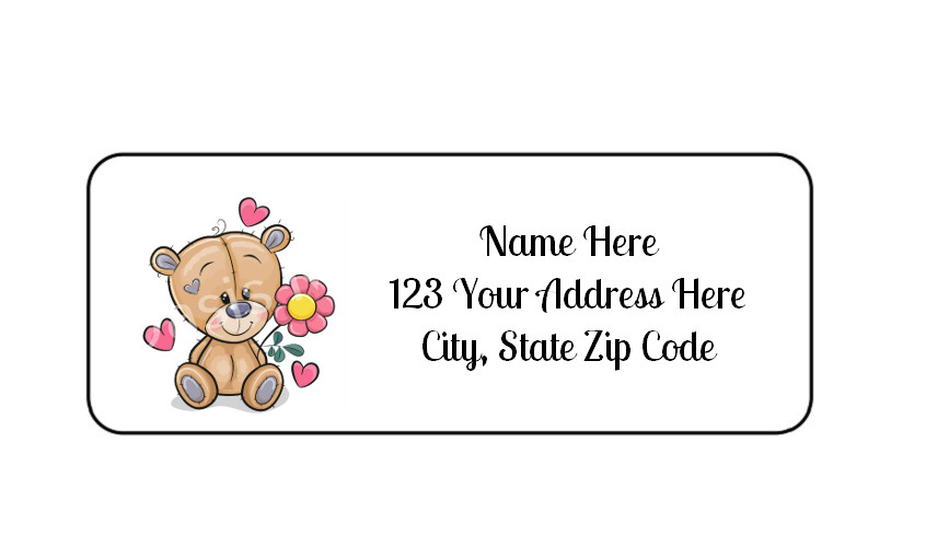 30 Adorable Cartoon Bear PERSONALIZED RETURN ADDRESS LABELS 1 in X 2 5/8 GLOSSY
