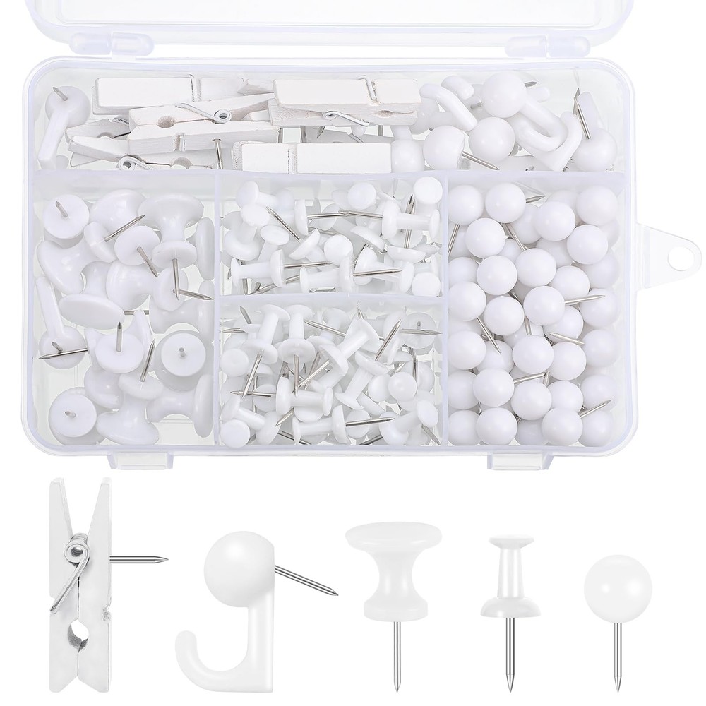 200 Pieces Push Pins Set, 5 Types White Thumb Tacks Cute Decorative Push Pins…