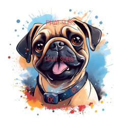 Sublimation Print Cartoon Pug Ready To Press Heat Transfer